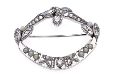 Brilliant brooch WG 585/000 with 2 brilliant-cut diamonds,...