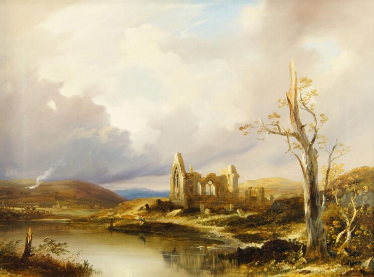 British School, mid-19th century- View of a ruined abbey; oil on canvas, 36 x 61 cm