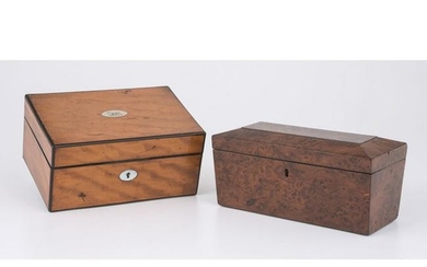 Burled Walnut Tea Caddy and Dresser Box