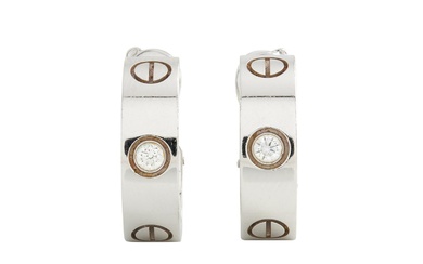 CARTIER, PAIR OF 18CT WHITE GOLD AND DIAMOND 'LOVE' EARRINGS