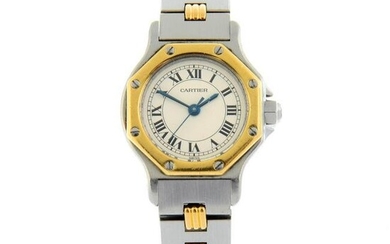 CARTIER - a Santos Octagon bracelet watch. Stainless steel case with yellow metal bezel. Case width