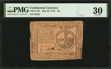 CC-39. Continental Currency. July 22, 1776. $2. PMG Very Fine 30.