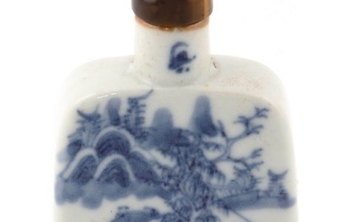 CHINESE UNDERGLAZE BLUE AND WHITE PORCELAIN SNUFF BOTTLE 19th Century Height 3.5". Tiger eye