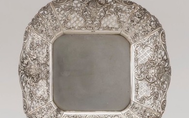 CHRISTOPH WIDMANN .800 SILVER DISH Wide, pierced border decorated with putti, floral garlands, flower baskets and scrollwork. Not mo...