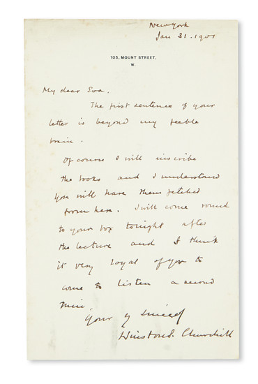 CHURCHILL, WINSTON S. Two items: Autograph Letter Signed * Churchill. The River War....