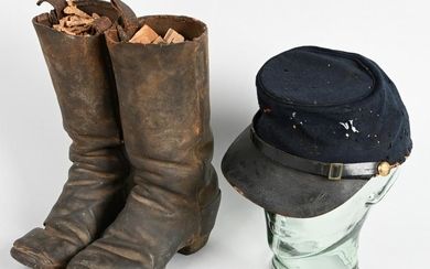 CIVIL WAR CAVALRY FORAGE CAP AND BOOTS