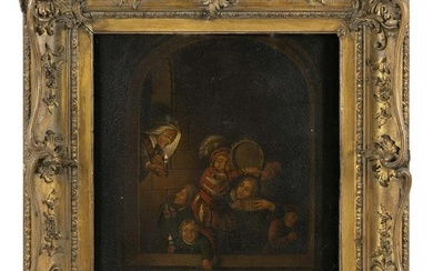 CONTINENTAL SCHOOL (18th Century or Earlier,), Children at play., Oil on panel, 15" x 14". Framed