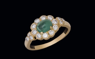 Cabochon emerald and diamond ring