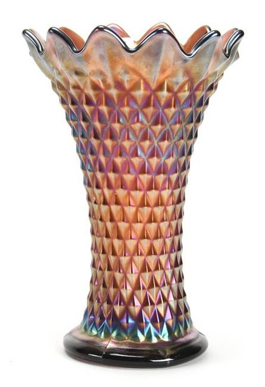 Carnival Glass Vase, Diamond Point Pattern