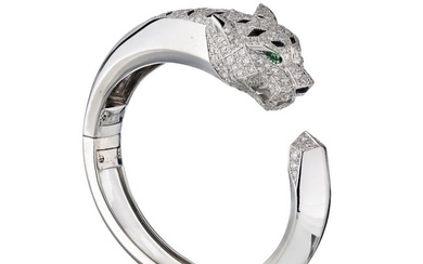 Cartier Panthere 18K White Gold Diamond Cuff Bangle Bracelet