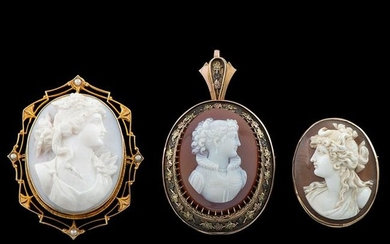 Carved Cameo Brooches, Lot of Three