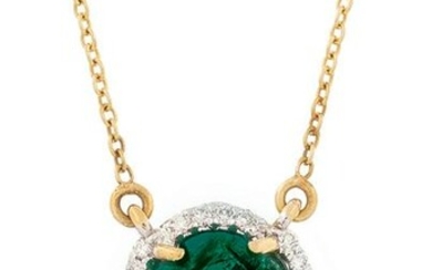 Carved Emerald and Diamond Pendant Necklace
