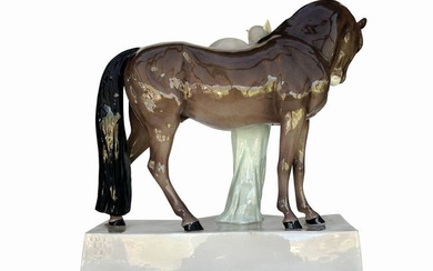Ceramic Valkyrie and Horse Sculpture by Stanislaus Capeque for Goldscheider