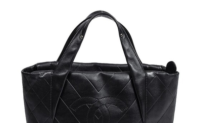 Chanel A bag of black partly chevron and quilted leather with silver...