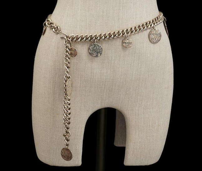 Chanel Silver Peace & Love Coin Belt Necklace