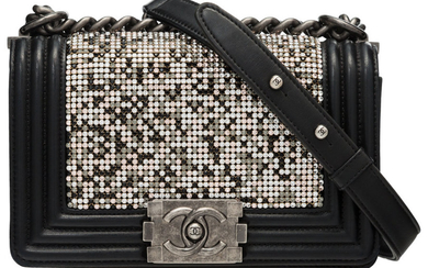 Chanel Swarovski Crystal & Black Lambskin Leather Small Boy...