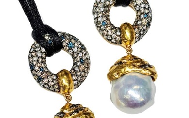 Chelebi Fine Diamond Baroque Pearl 24k Gold Over Sterling Designer Pendants w Appraisal