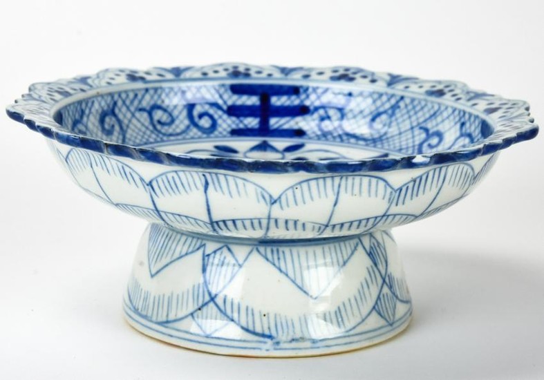 Chinese Blue & White Hand Painted Bowl on Stand