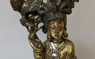 Chinese Carved Gilt Wood Guanyin Sculpture