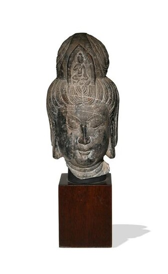 Chinese Carved Stone Bodhisattva Head, Tang