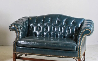 Chinese Chippendale style leather settee