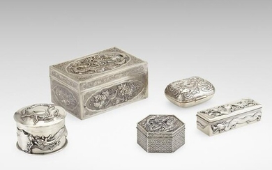 Chinese Export, boxes with dragons, collection of five