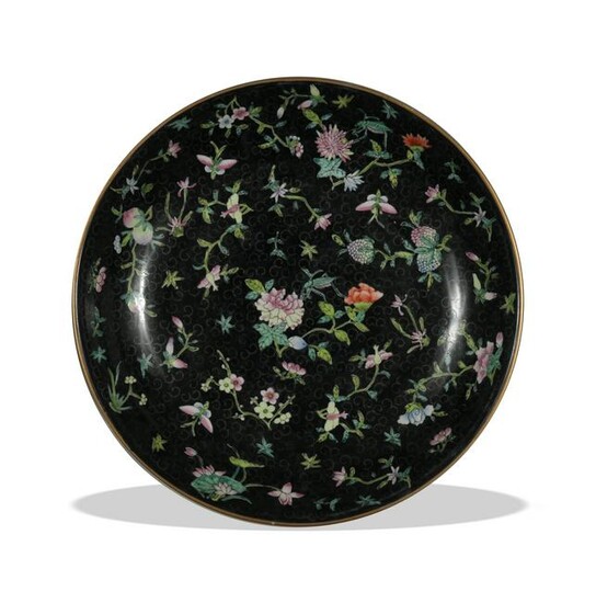 Chinese Famille Rose Black Ground Plate, Republic
