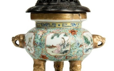 Chinese Famille Verte Porcelain Enamel incense burner