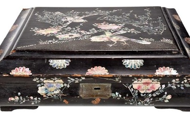 Chinese Lacquered and Mother or Pearl Inlaid Games Box