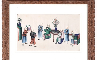 [Chinese export watercolours]. (Man having a tea ceremony). Watercolour on...