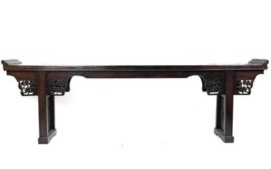 Chinese hardwood altar table carved with flowers, 99cm H x 3...