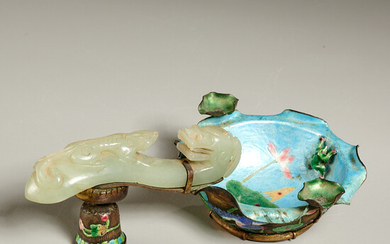 Chinese jade and cloisonne ashtray