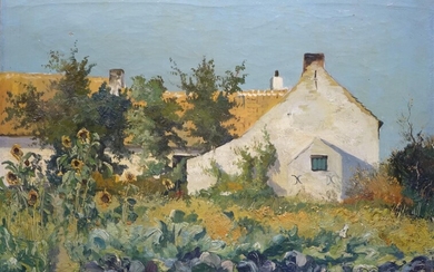 Christiaan Pieter Snijders (1881-1943), Gezicht op de boerderij met bloeiende zonnebloemen,...