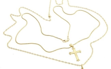 Collection of Two 18k Yellow Gold Cross Necklaces
