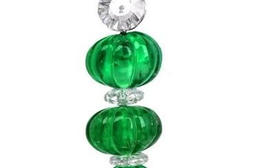 Colombian Emerald Diamond Carvin French Carved Platinum Necklace