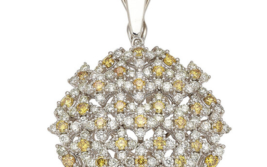 Colored Diamond, Diamond, White Gold Enhancer-Pendant Stones: Full-cut yellow-orange...
