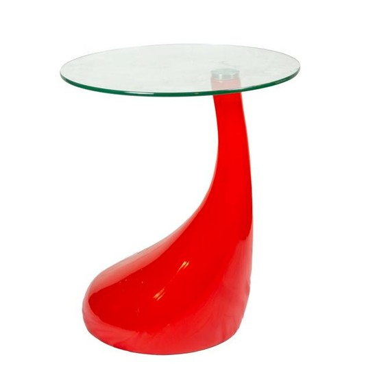 Contemporary Round Glass Red Acrylic Side Table