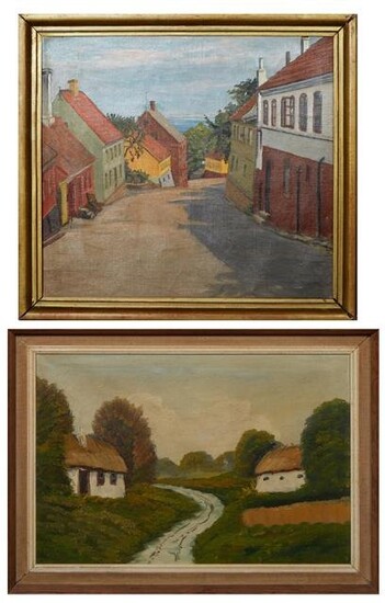 Continental School, "Town Street Scene" and "Cottages