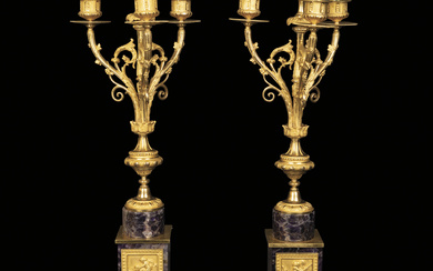 Coppia di candelabri in bronzo dorato e ametista, Francia, XIX secolo