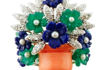 Coral, Diamonds, Lapis lazuli, Diamonds, Agate Flower