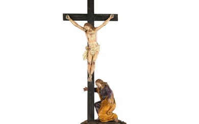 Crucifixion avec Marie Madeleine Italie/Naples ? XVIIe siècle Bois sculpté avec polychromie originale Avec des...