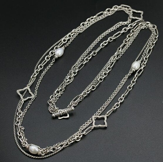 David Yurman Quatrefoil Diamond and Pearl Necklace