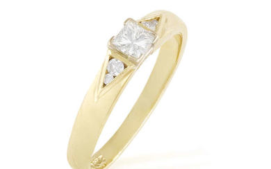 Description A SINGLE STONE DIAMOND RING, the princess-cut diamond,...