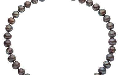 Diamond, Freshwater Cultured Pearl, White Gold Necklace The necklace...