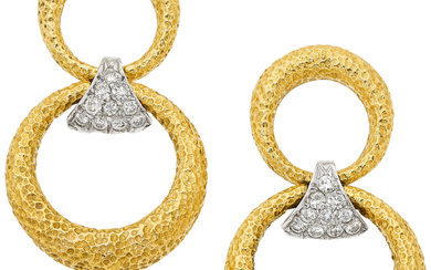 Diamond, Gold Convertible Earrings Stones: Transitional-cut diamonds weighing a...
