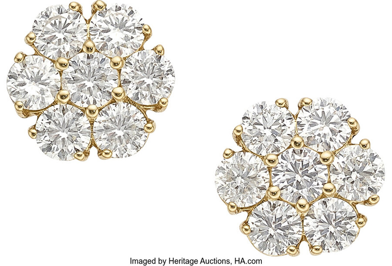 Diamond, Gold Earrings Stones: Full-cut diamonds weighing a total...
