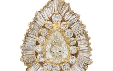Diamond, Gold Pendant-Enhancer The pendant-enhancer features a pear-shaped diamond...