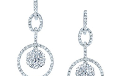 Diamond Oval Link Dangle Earrings In 14k White Gold