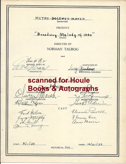 Document Signed by 25 of the Cast and Crew of the 1940 MGM Musical Extravaganza "Broadway Melody of 1940."