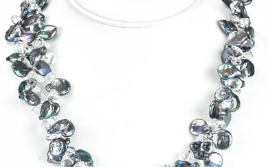 Double Strand Baroque Pearl & Topaz Necklace